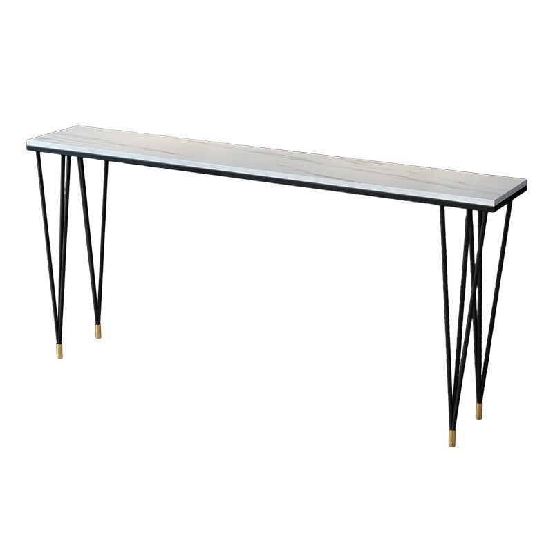 Modern Marble Pub Table with Rectangle Table Top Black Legs Table - 42" H