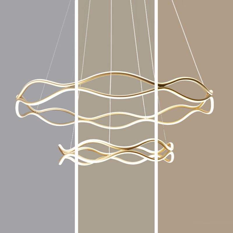 Postmodern Simplicity Wave Ceiling Chandelier Metal Hanging Light with Hanging Cord for Living Room