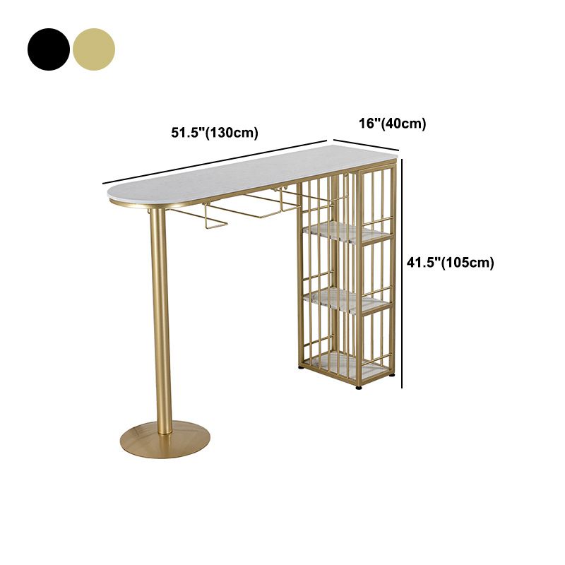 Glam Bar Table 42-inch Height Artificial Marble Top and Iron Pedestal Pub Table