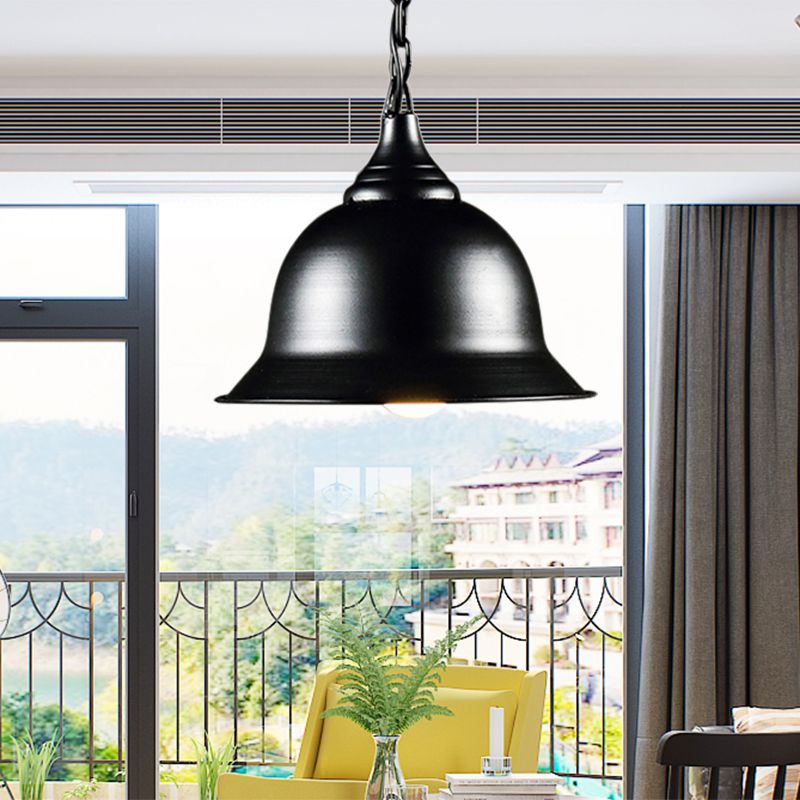 1 Light Dome Pendant Lighting Fixture Industrial Black/Red/Yellow Metal Hanging Ceiling Light for Living Room