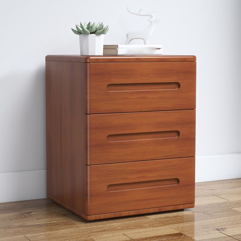 3-Drawer Solid Wood Nightstand Rubber Wood Modern Bedside Cabinet