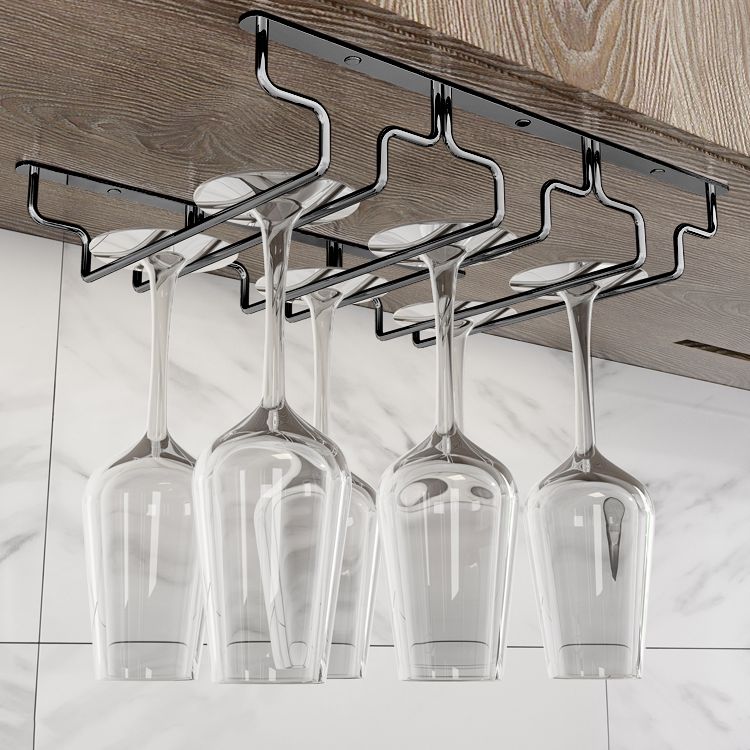 Contemporary Hanging Glass & Stemware Holder Stainless Steel Glass Rack in Black