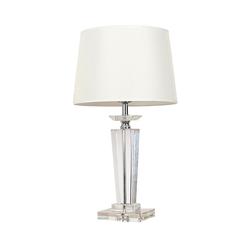 Barrel Crystal Task Light Modernist Fabric 1 Bulb White Nightstand Lamp, 21"/23.5" Long