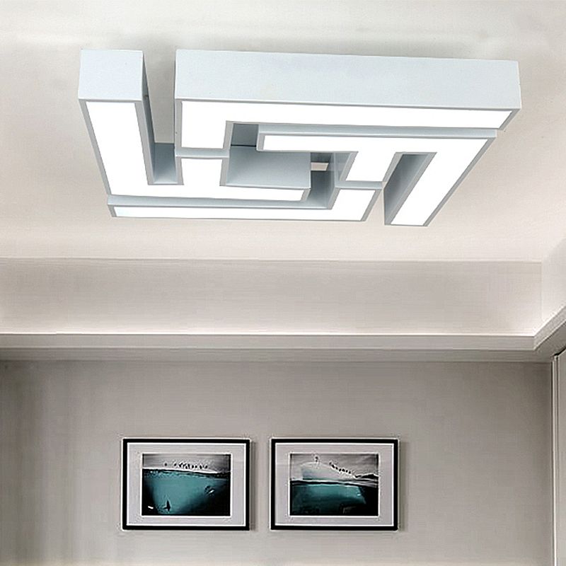 Maze Bedroom Flush Lamp Acrylic Shaded White LED Ceiling Mounted Fixture in Warm/White Light