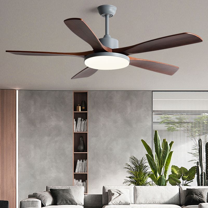 Contemporary Ceiling Fan 5 - Blades Metal and Wood LED Fan Lighting