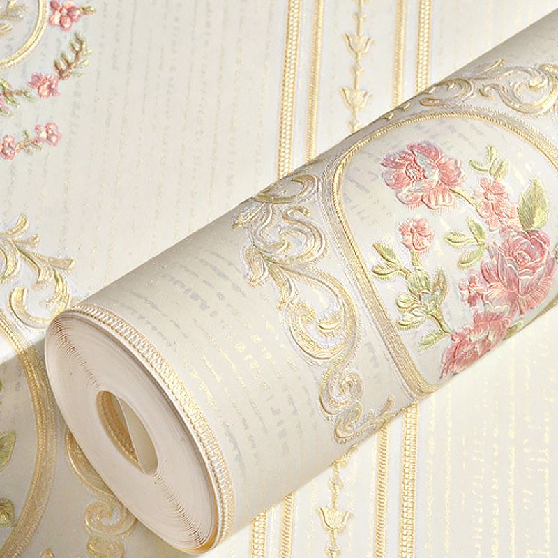 Wall Art Peony and Scroll Soft Color Vintage Non-Woven Wallpaper for Accent Wall