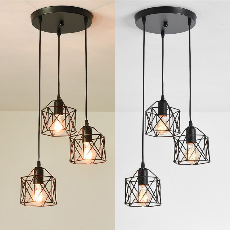 3 Lights Cage Hanging Ceiling Lights Industrial Style Metal Pendant Light Fixtures for Restaurant