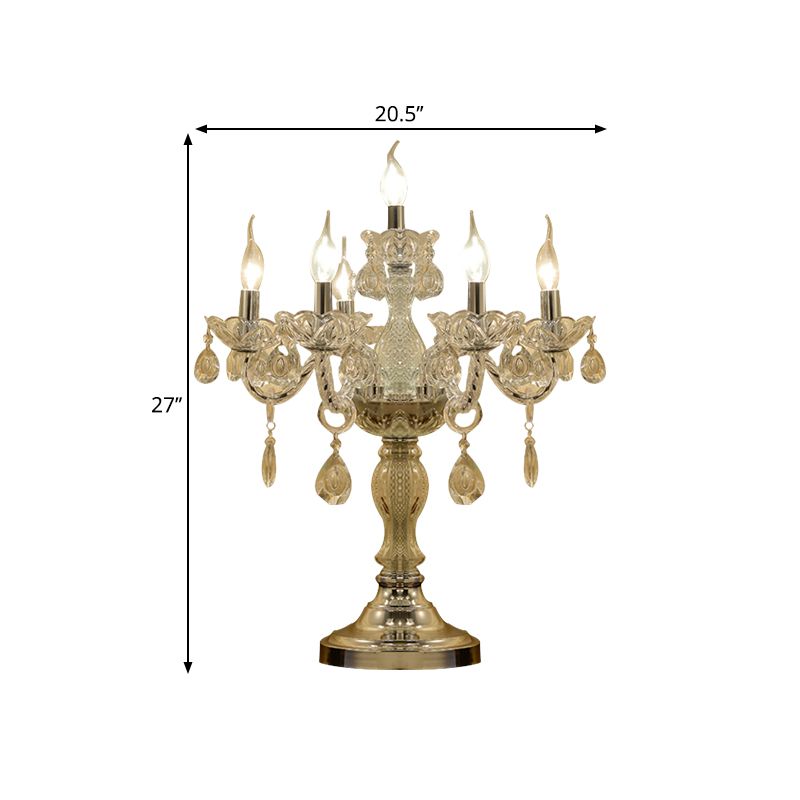 Candelabra Bedroom Table Light Traditional Clear Crystal 5/6/7 Heads Chrome Night Stand Lamp