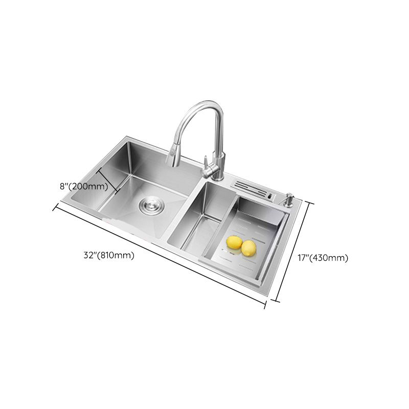 Contemporary Style Kitchen Sink Stainless Steel Double Basin Drop-In Kitchen Sink