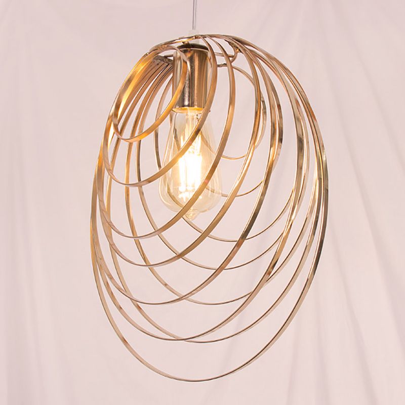 Metal Rings Ceiling Lamp Industrial Style 1 Head Golden Hanging Pendant Light for Coffee Shop