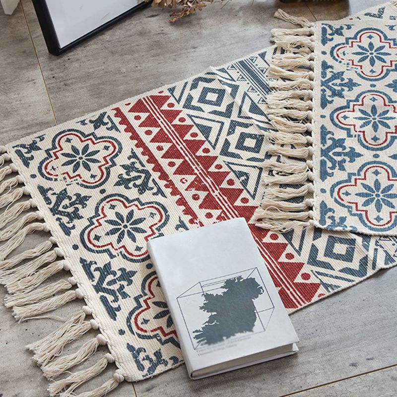 Blue Boheems RUG COTTONA AMERICANA PATRIJD Tapijt Fringe binnen Teken voor slaapkamer