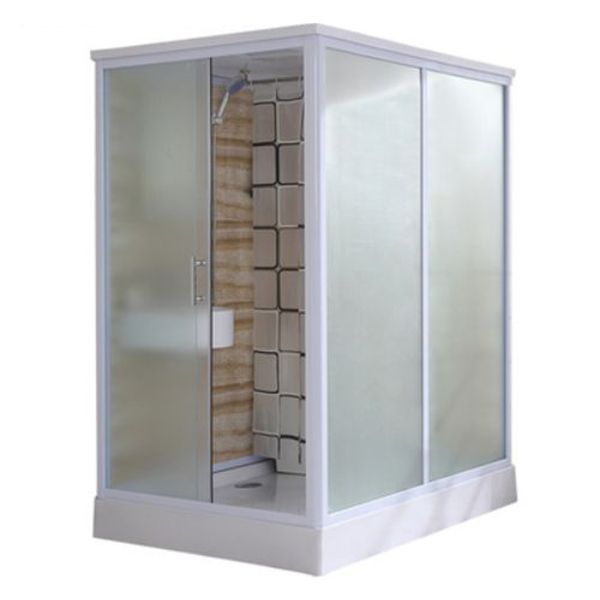 Contemporary Shower Stall Clear Framed Single Sliding Shower Stall with Ceiling