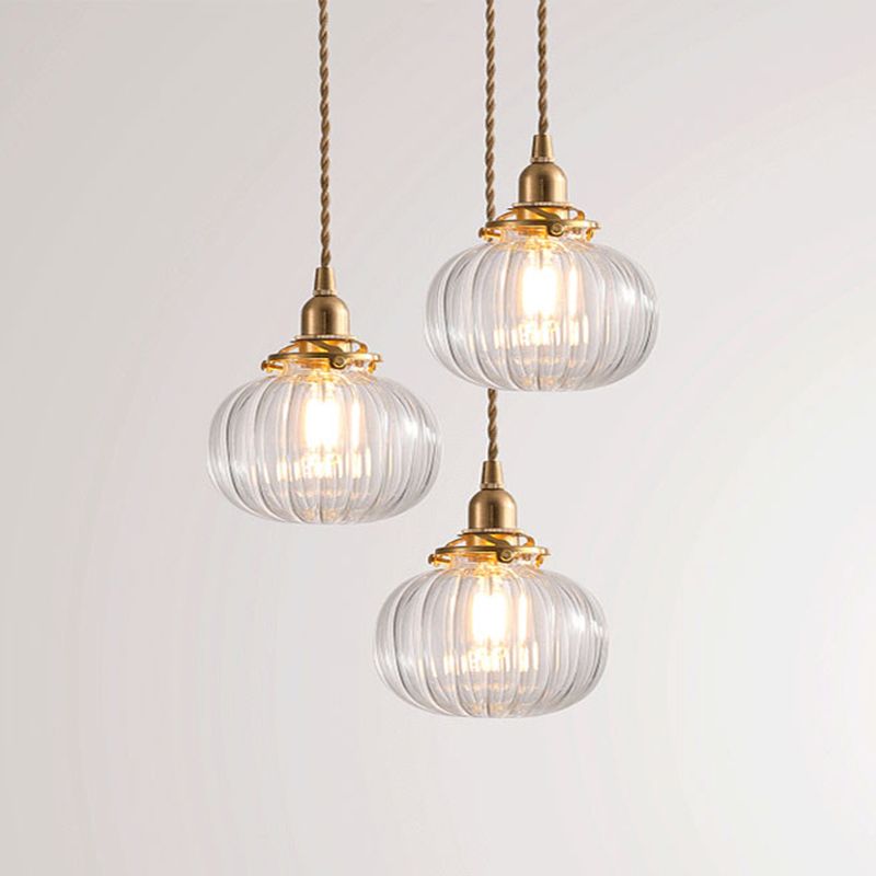 1-Light Hanging Lamp Vintage Geometrical Blown Glass Lighting Pendant in Gold for Restaurant