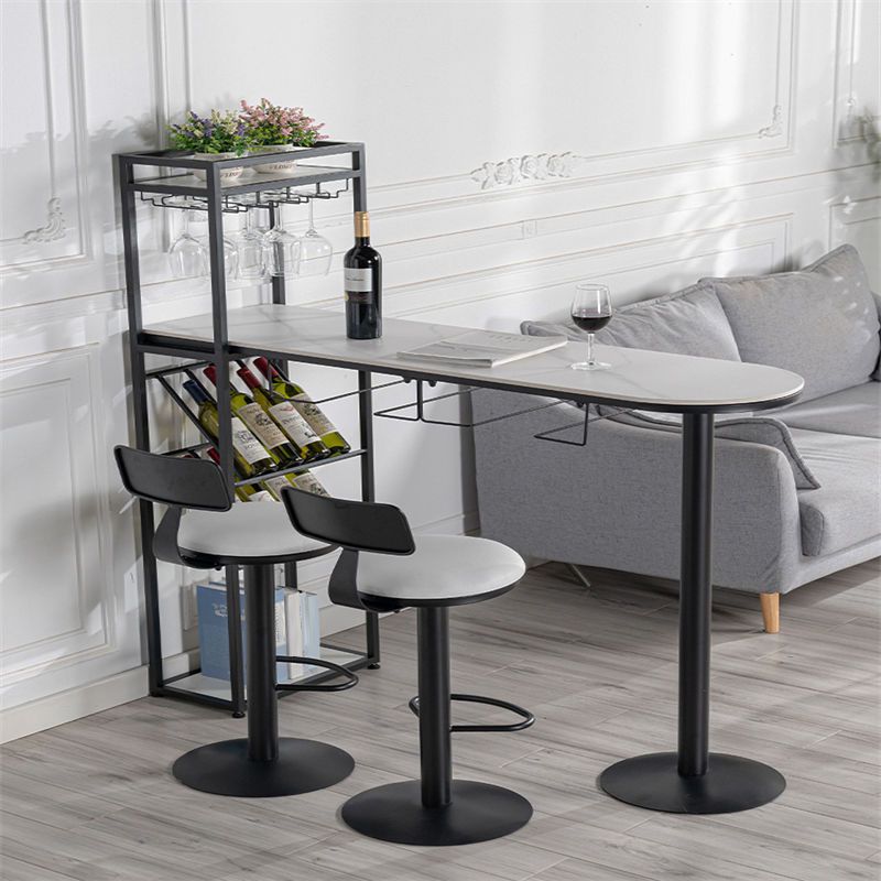 42-inch Height Bar Table Stone Glam Style Bistro Table with Storage Shelf