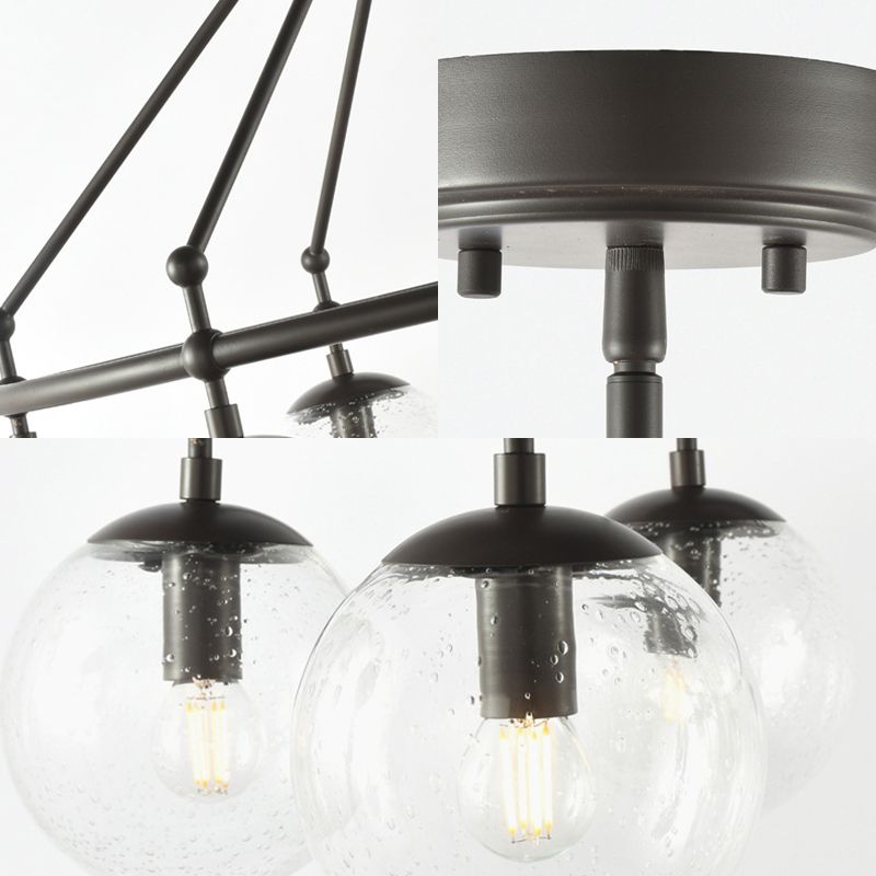 Clear Frosted Glass Sphere Chandelier Modernist Multi Lights Black Hanging Light Kit with Circle Ring Design