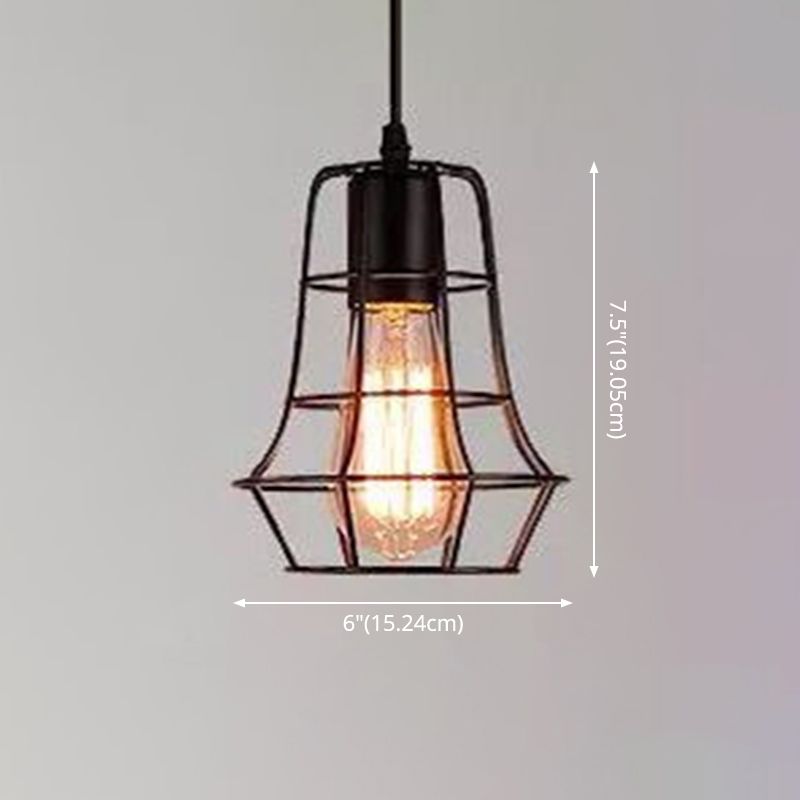 1 Light Caged Hanging Light Fixtures Retro Industrial Style Metallic Hanging Pendant Lights for Bar