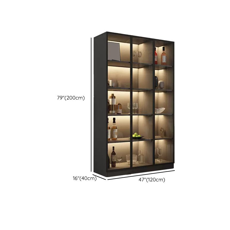 Modern Living Room Floor Cabinet Wood Multi-shelf with Glass Doors