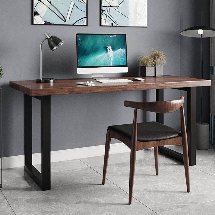 Industrial Style Office Desk Rectangular Solid Wood Desk with Black Legs