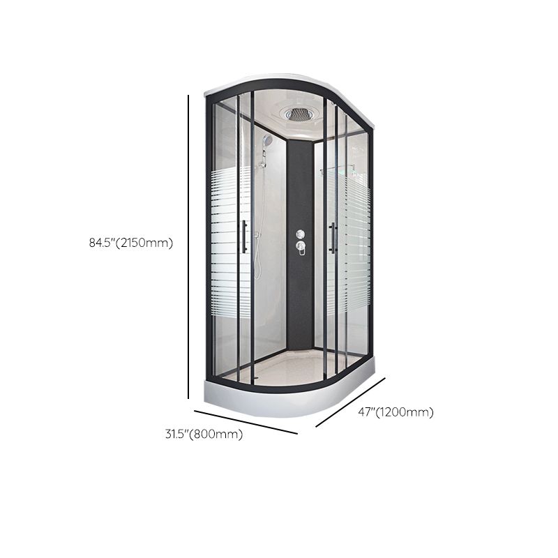 Striped Tempered Glass Shower Stall Black Double Sliding Door Shower Room