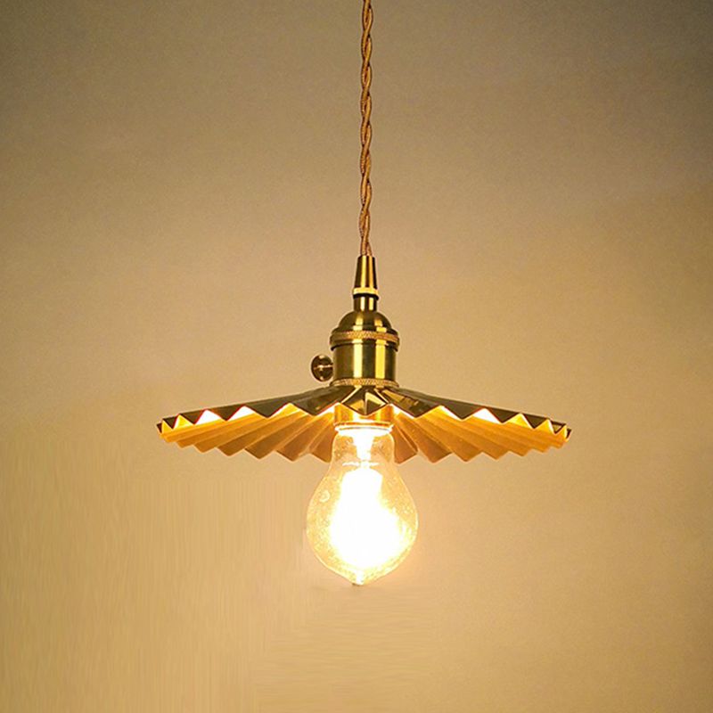 Brass Shaded Suspension Pendant Lamp Industrial Metal 1 Head Study Room Hanging Light