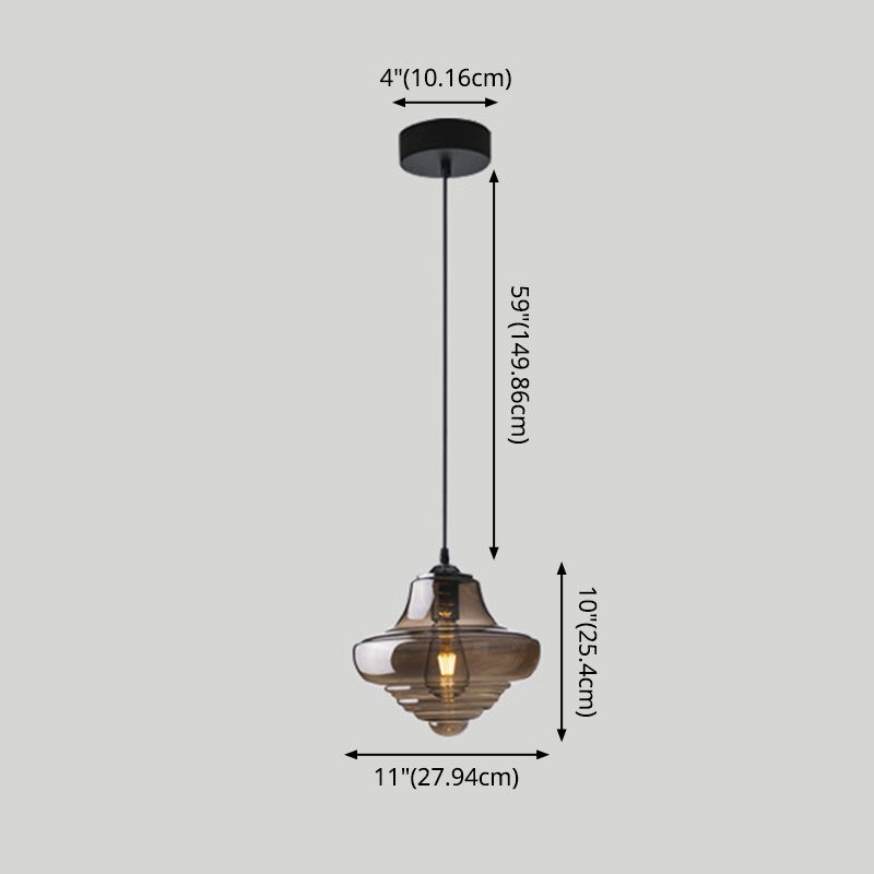 1 Head Spool Shaped Ceiling Pendant Light Retro Glass Hanging Light Fixture for Restaurant