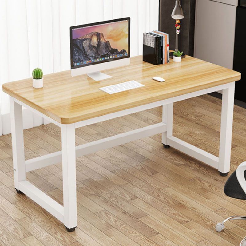 Rectangular Shaped Office Writing Table Wood in Natural with Metal Legs