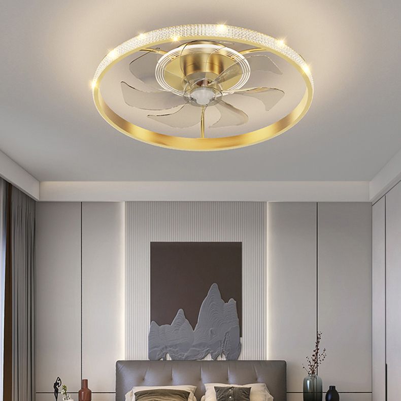 Circular Bedroom Ceiling Fan Light Modern Metal LED Flush Mount Ceiling Lamp