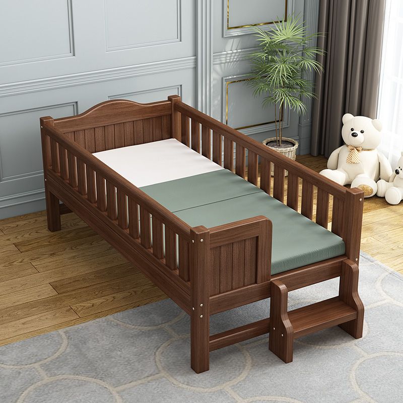 Traditional Coffee Baby Crib with Guardrail Solid Wood Arched Crib