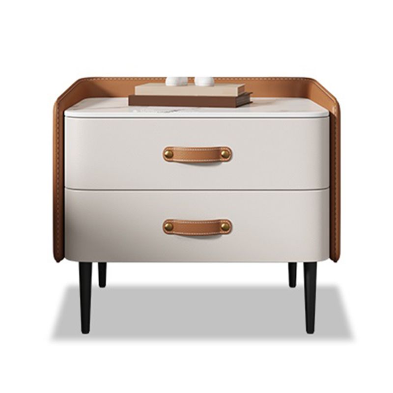 2-Drawer Nightstand Modern 20 Inch H Stone Top Night Table with Legs