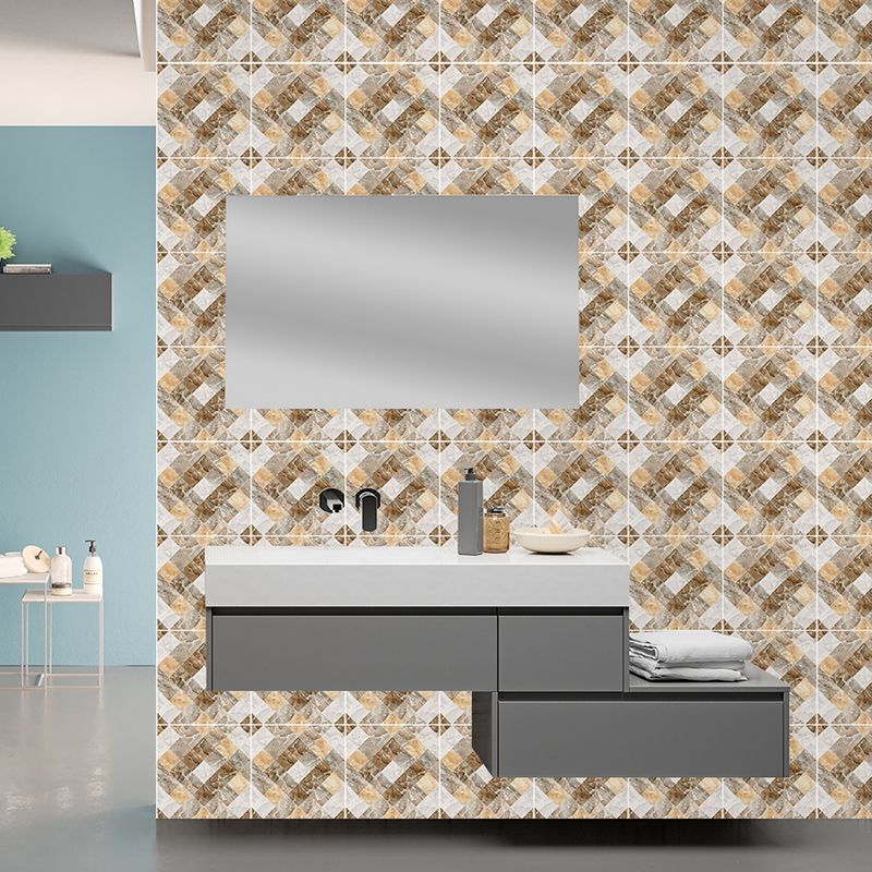 Bohemia Marble Wallpaper Panel Set Grey-Yellow Geometric Wall Art for Bathroom, Self Adhesive