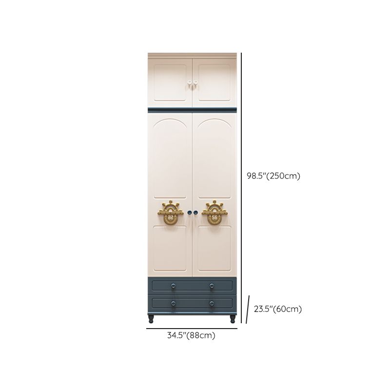 Modern Wooden Bedroom Wardrobe Cloth Rod Included Kids Closet with Drawers