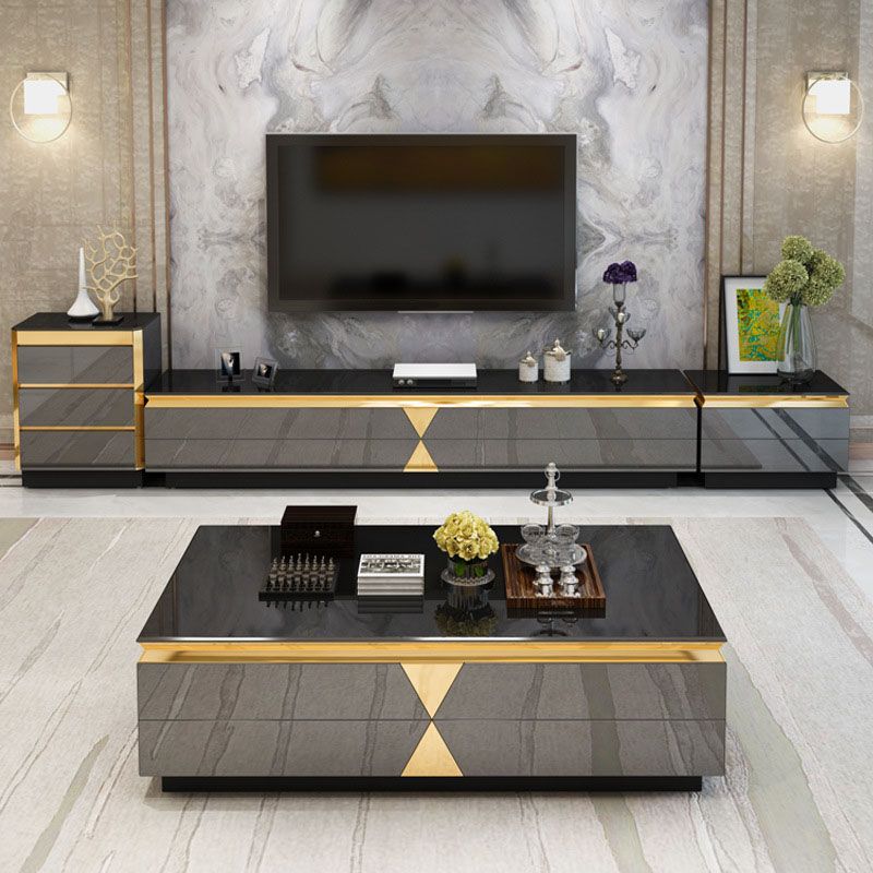 Glass TV Stand Console Enclosed Storage TV Console with Drawers