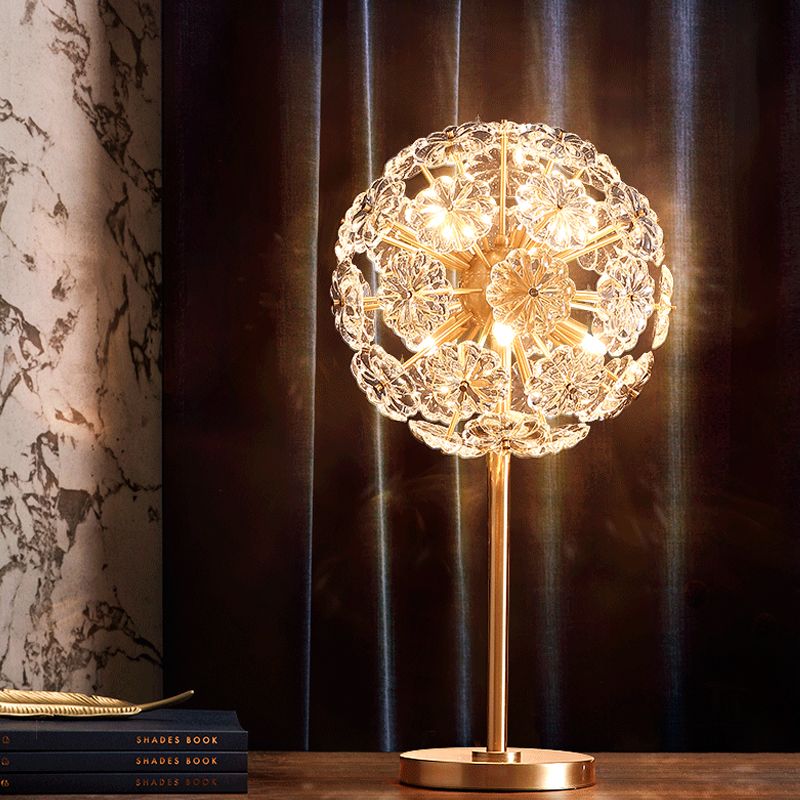 Flower Crystal Brass Night Table Light Dandelion LED Contemporary Night Lamp for Bedside