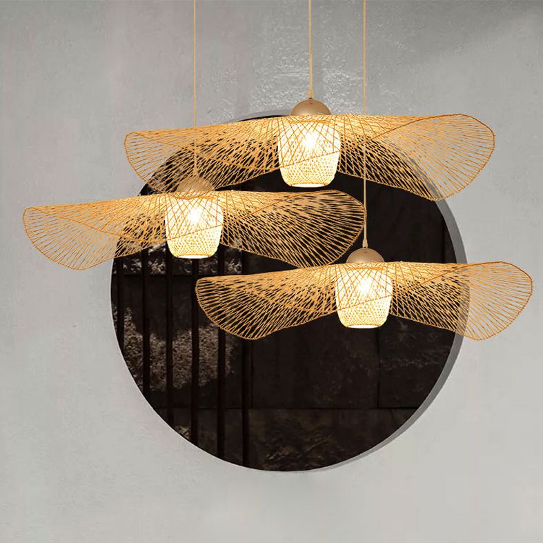 Chinese Twist Pendant Lighting Fixtures Rattan Hanging Light with Hanging Cord for Restaurant