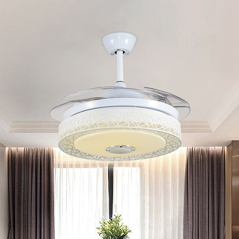 4 Blades Nest Dining Room Hanging Fan Light Acrylic 19" Wide LED Nordic Semi Flush in White