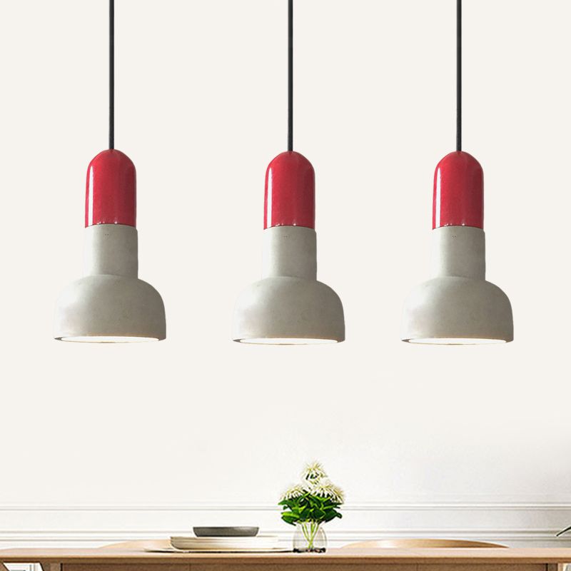 Dome ristorante a sospensione lampada industriale Cemento industriale 1 lampada a soffitto grigio chiaro e rosso/nero/legno