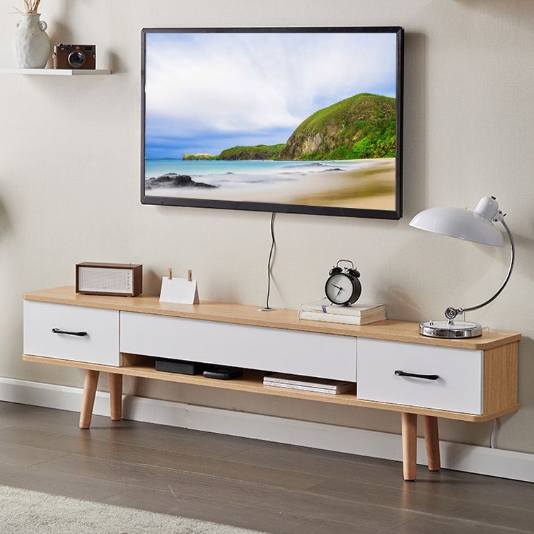 Nordic Wood Simple TV Stand 9.45" D 2 Drawers TV Stand Console