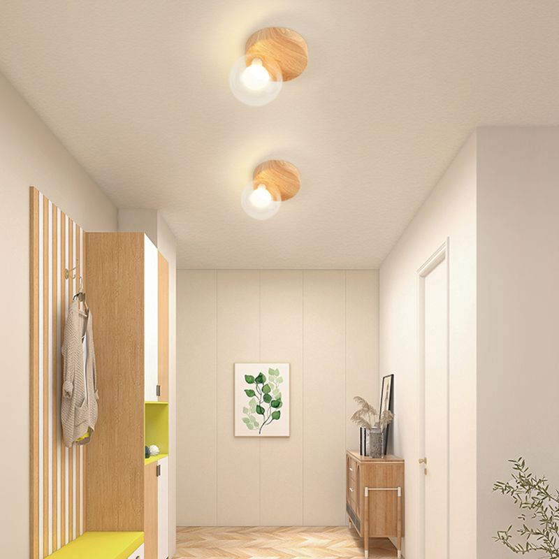 Modern Simple Ceiling Lamp Ball Shape Wood Grain Ceiling Light for Bedroom