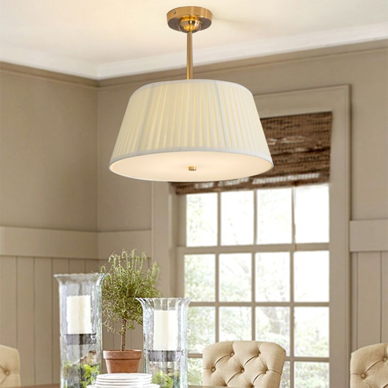 Drum Semi Flush Mount Chandelier Modern Fabric Semi Flush Light in Beige