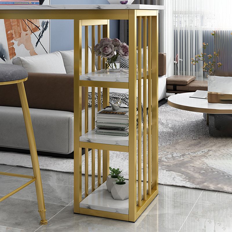 Rectangle Bar Table Contemporary Bar Dining Table with Sled Base in Gold