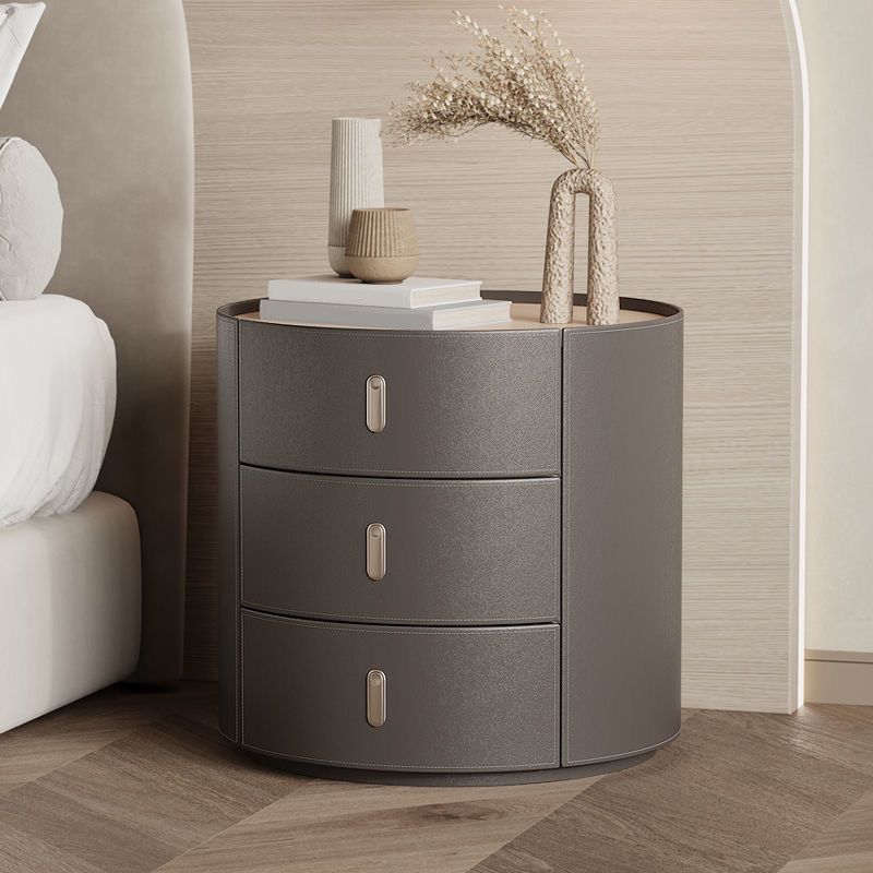 3 Drawers Contemporary Accent Table Nightstand Faux Leather Bed Nightstand