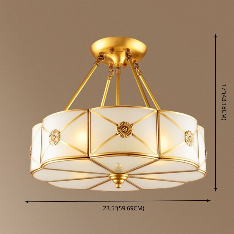 Glass Brass Ceiling Light Fixture Shaded Traditional-Style Ceiling Mount Light Fixture