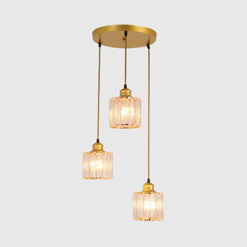 3 Lights Cylinder Multi Hanging Light Fixture Industrial Ribbed Glass Ceiling Light with Hanging Cord for Restaurant