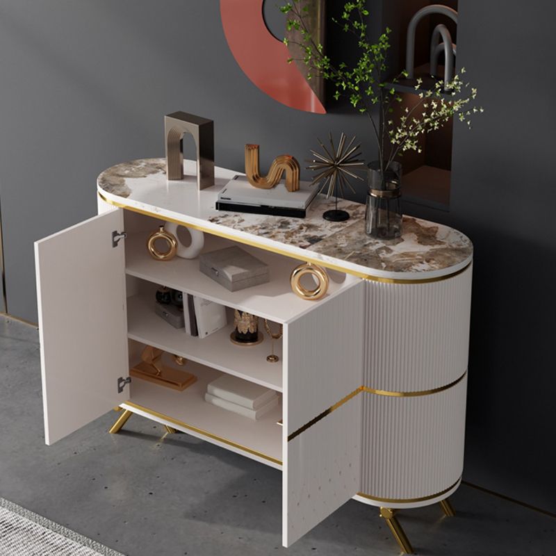 Glam Stone Top Sideboard Engineered Wood Side Board with Gold Legs