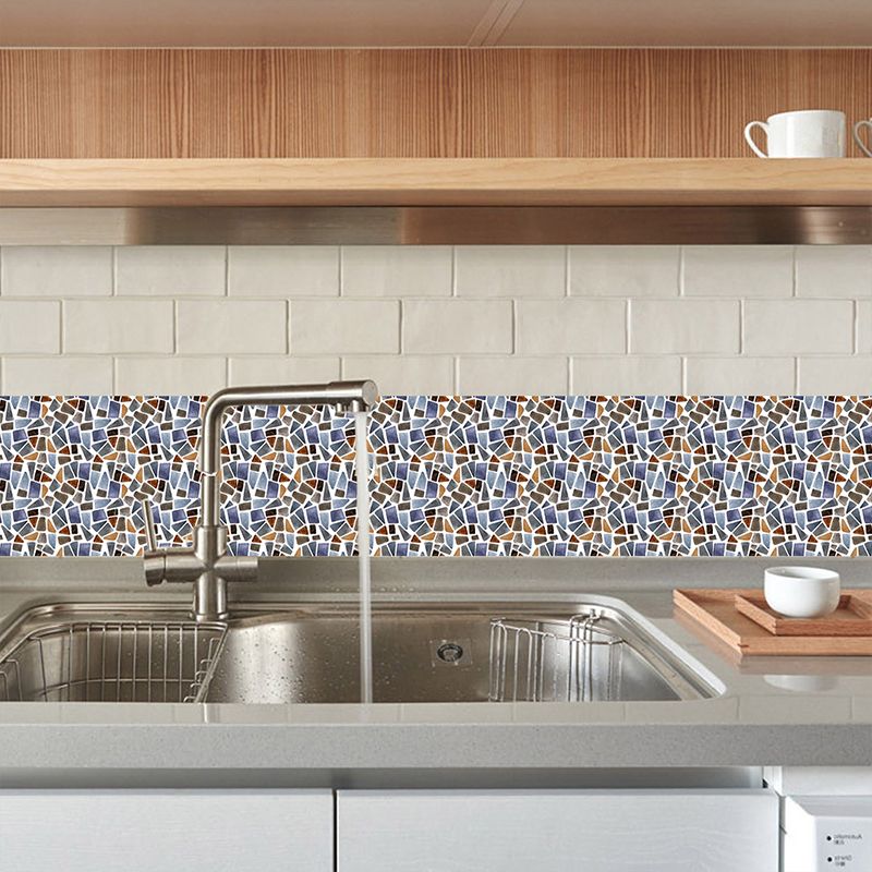 Boho Marble Pebbles Stick Wallpapers Blue Mosaic Tile Wall Decor for Kitchen Backsplash, 18 Pcs