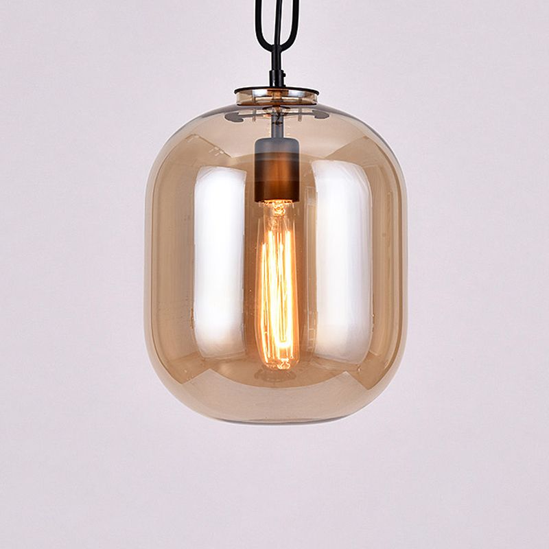 Industrial Oblong Ceiling Light 1 Head 10"/14" Wide Smoke Gray/Cognac Glass Suspension Pendant Lamp