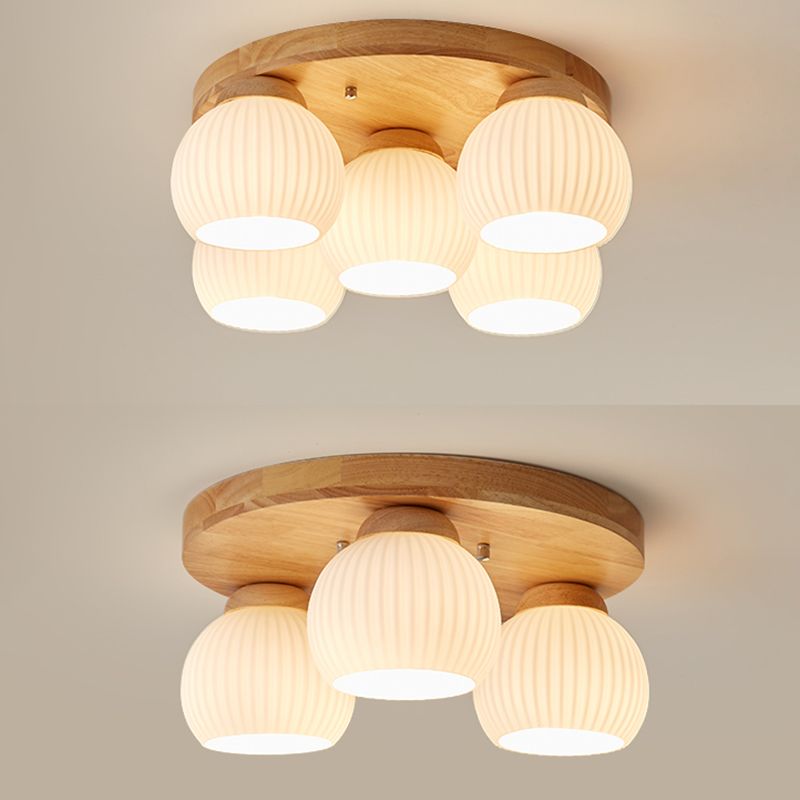 Modern Ceiling Light Wooden Ceiling Mount Light with Glass Shade for Bedroom