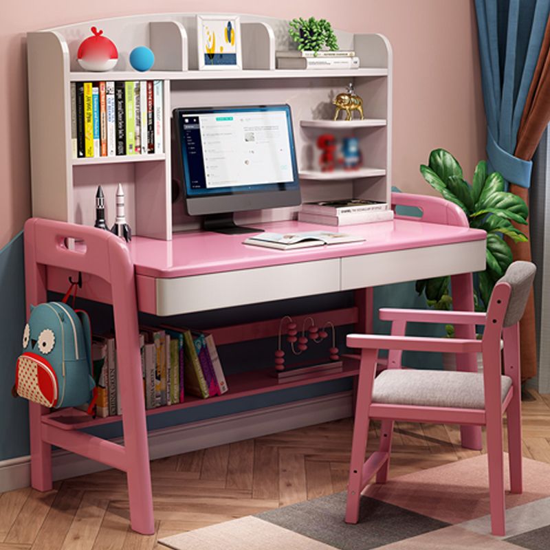 Solid Wood Study Desk with Storage Shelves Multifunctional Lifting Writing Desk