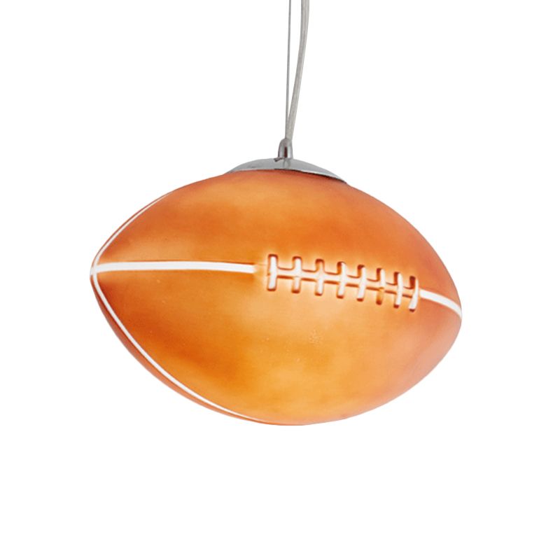 Kids Rugby-Shape Pendant Lighting Brown Glass 1 Light Bedroom Ceiling Hang Fixture