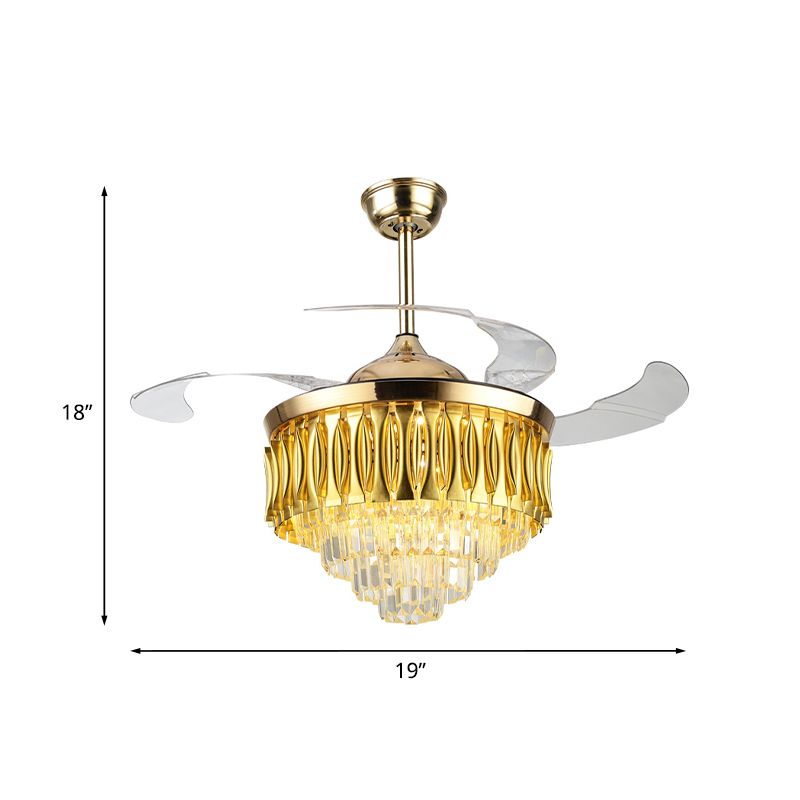 Crystal Layed Conical Semi Flush Mount Contemporary 19 "Wide 3 Blades Living Room Led plafondventilator Lichtkit in goud